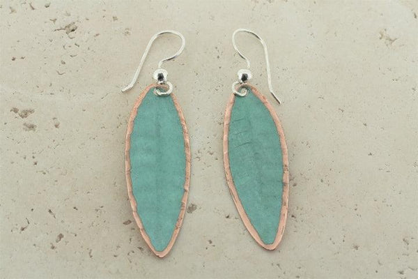 Small copper patina leaf earrings