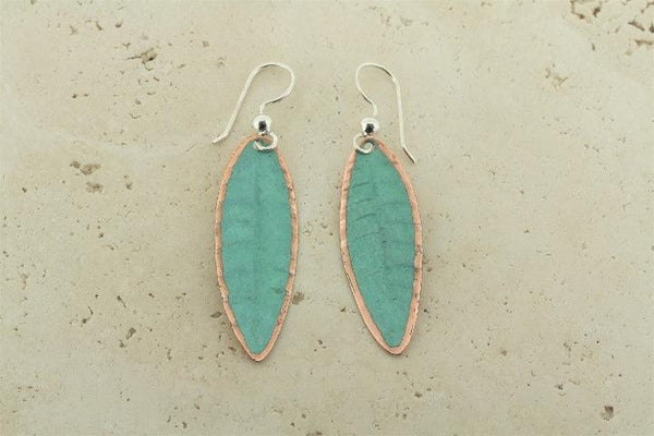 Small copper patina leaf earrings