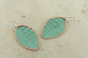 Wide copper patina leaf earrings - Makers & Providers