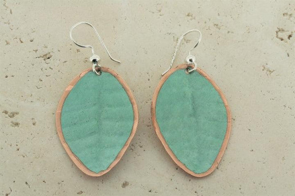 Wide copper patina leaf earrings - Makers & Providers