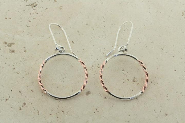 Silver & copper twisted hoop - large