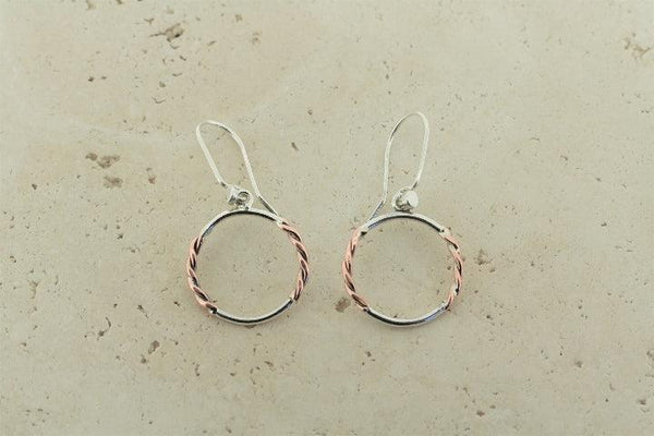 Silver & copper twisted hoop - small
