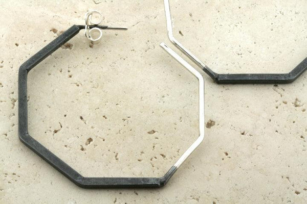6 angled hoop earring - part oxidized
