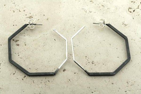 6 angled hoop earring - part oxidized