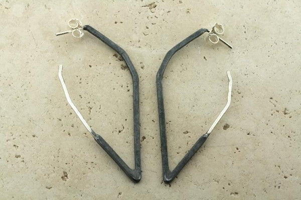 Diamond hoop earrings - part oxidized