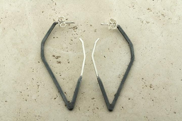 Diamond hoop earrings - part oxidized