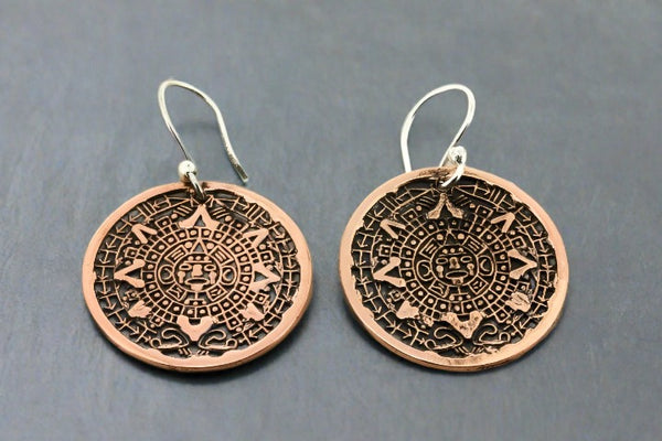 Mayan Calendar earring - copper