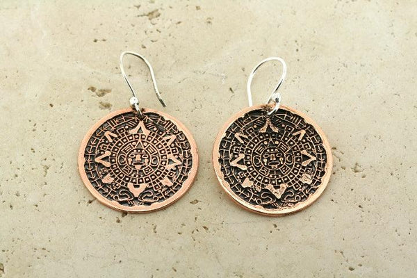 Mayan Calendar earring - copper