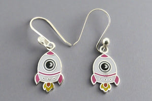 Enamelled pink rocket earrings - Makers & Providers