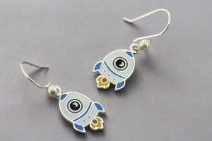 Enamelled blue rocket earrings - Makers & Providers