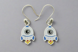 Enamelled blue rocket earrings - Makers & Providers