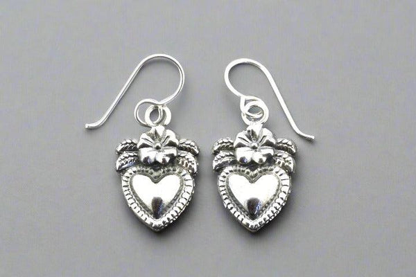 Heart & flower drop earring - sterling silver - Makers & Providers