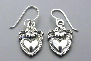 Heart & flower drop earring - sterling silver - Makers & Providers