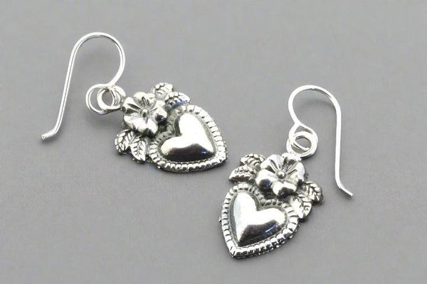 Heart & flower drop earring - sterling silver - Makers & Providers