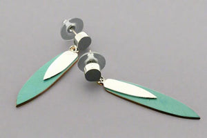 Silver & copper patina long shield earrings - Makers & Providers