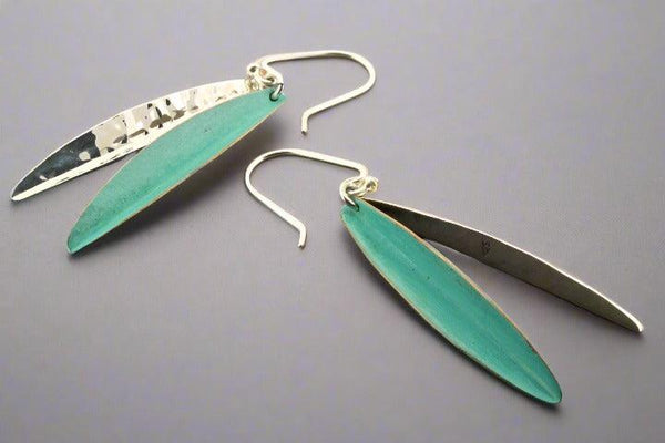 Silver & copper patina angled earrings - Makers & Providers