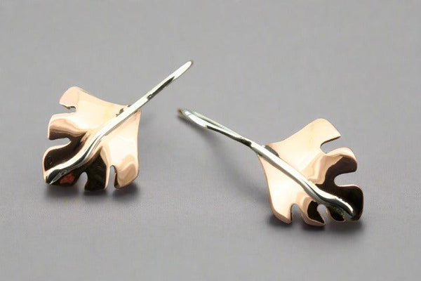 Serrated leaf drop earring - copper & silver - Makers & Providers