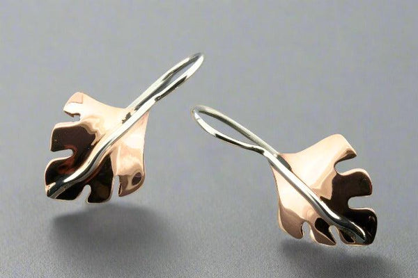 Serrated leaf drop earring - copper & silver - Makers & Providers