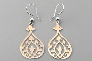 Intricate pear drop earring - copper & silver - Makers & Providers