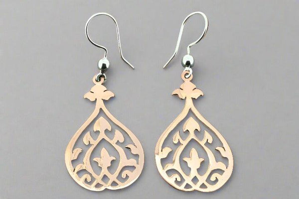 Intricate pear drop earring - copper & silver - Makers & Providers