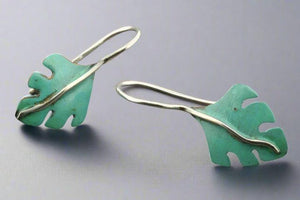 Serrated leaf drop earring - copper patina & silver - Makers & Providers