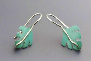 Serrated leaf drop earring - copper patina & silver - Makers & Providers