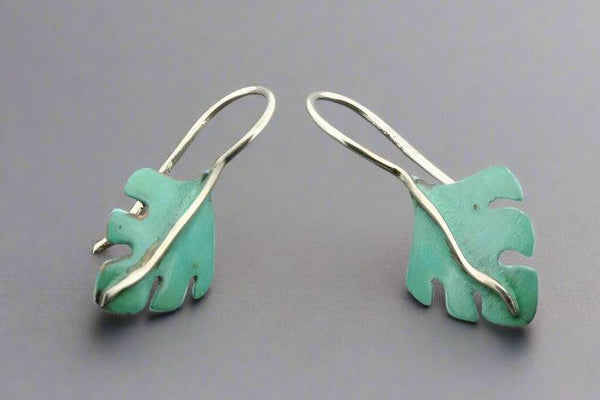 Serrated leaf drop earring - copper patina & silver - Makers & Providers
