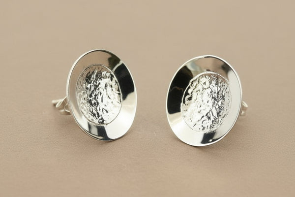 Concave clean and hammered disc stud - sterling silver
