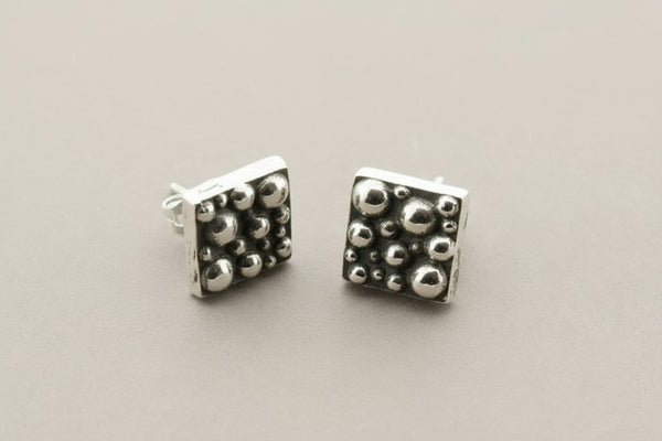 Squared bubble stud - sterling silver
