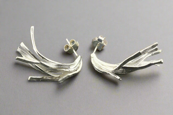 Curved feather coral stud - sterling silver