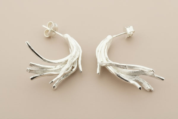 Curved feather coral stud - sterling silver