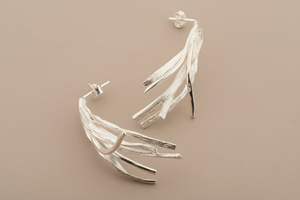 Long feather coral stud - sterling silver