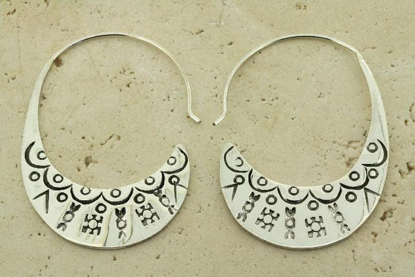 Aztec hoop earring - sterling silver - Makers & Providers