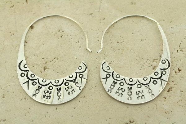 Aztec hoop earring - sterling silver - Makers & Providers