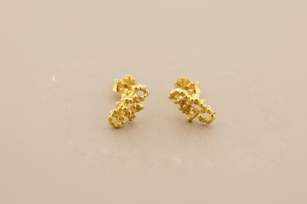 Golden fire coral stud - gold over silver