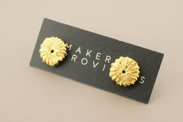 Golden cushion coral stud - gold over silver