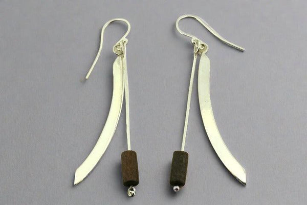 Curve & rosewood timber bead drop earring - sterling silver - Makers & Providers