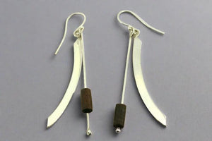 Curve & rosewood timber bead drop earring - sterling silver - Makers & Providers