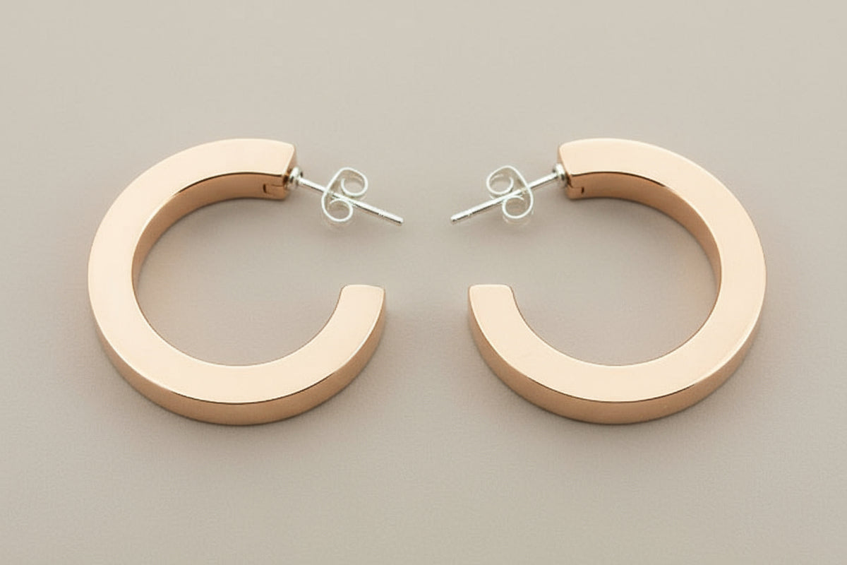 Clean squared copper hoop studs – Makers & Providers