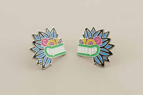 Quetzalcoatl stud - enamelled silver - dark