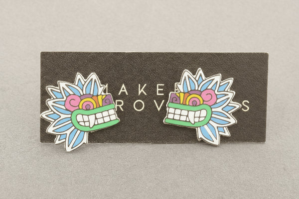 Quetzalcoatl stud - enamelled silver - light