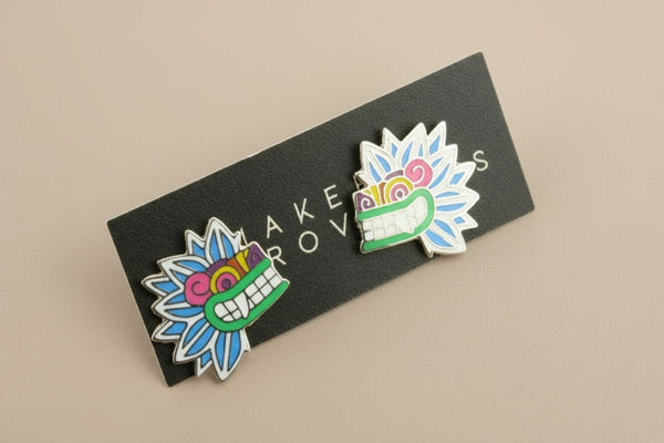 Quetzalcoatl stud - enamelled silver - light