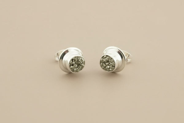 Pyrite bezel studs - sterling silver
