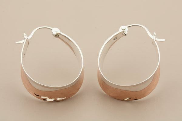 Copper & silver wave hoop earrings