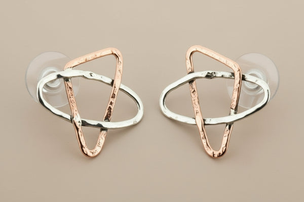 Copper & silver geometric stud