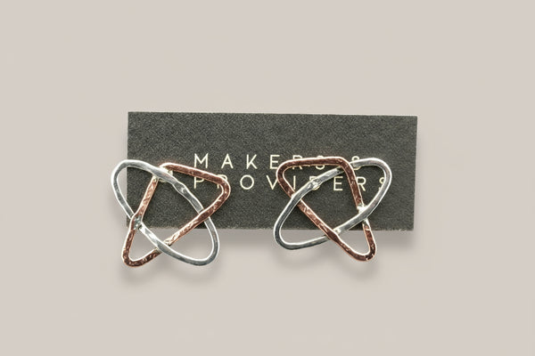 Copper & silver geometric stud