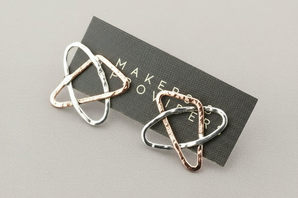 Copper & silver geometric stud