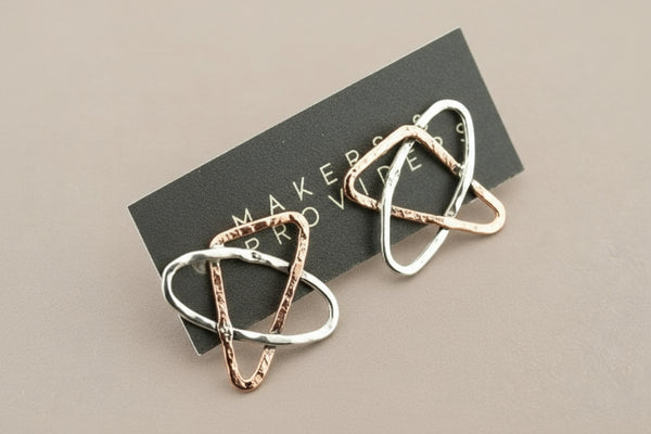 Copper & silver geometric stud
