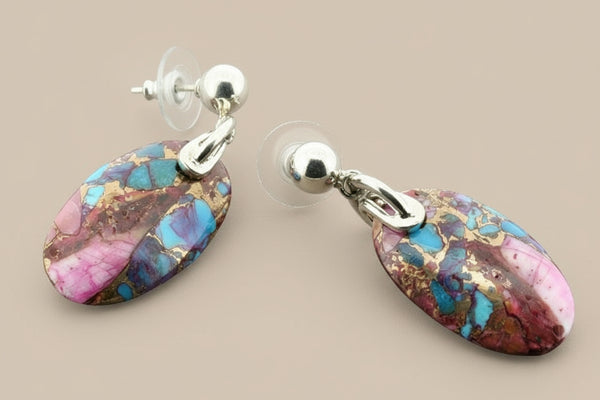 Oval stone stud - bronzed spiny oyster & turquoise