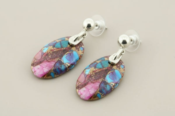 Oval stone stud - bronzed spiny oyster & turquoise